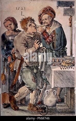 Incisione-il dentista-1523. Autore: LEIDA, LUCAS VAN. Posizione: Biblioteca Nazionale. La Francia. Foto Stock