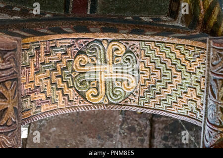 Bet Maryam interno, gruppo settentrionale delle Chiese, Lalibela, Etiopia. Monollithic chiesa ie scavata completamente dalla roccia. lalibela croce. Foto Stock