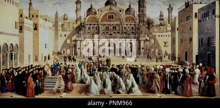 San Marco la predicazione in Alessandria, Egitto - 1504/07 - 347x770 cm - olio su pannello - Rinascimento italiano. Autore: Bellini, Gentile. Posizione: Pinacoteca di Brera. Milano. ITALIA. Foto Stock