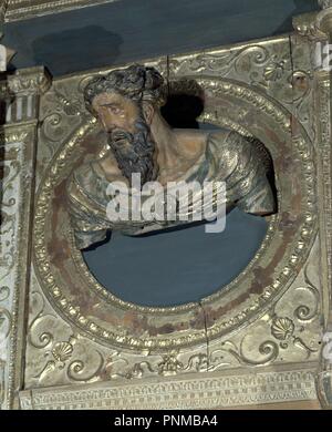 MEDALLON CON BUSTO EN ALTORRELIEVE - DETALLE DEL RETABLO DE SAN BENITO - 1526 - MANIERISMO ESPAÑOL. Autore: BERRUGUETE, Alonso. Posizione: MUSEO NACIONAL DE ESCULTURA-COLECCION. A Valladolid. Spagna. Foto Stock
