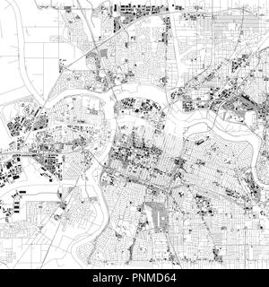 Mappa di Sacramento, vista satellitare, città capitale, città, California, Stati Uniti. Case e strade Illustrazione Vettoriale