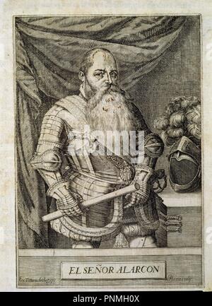 RETRATO DE HERNANDO ALARCON (1466-1540) MILITAR ESPAÑOL DESTACADO EN LAS QUELLI DI GUERRA ITALIANAS - 1655. Autore: PERRET PEDRO. Posizione: Biblioteca Nacional-COLECCION. MADRID. Spagna. Foto Stock