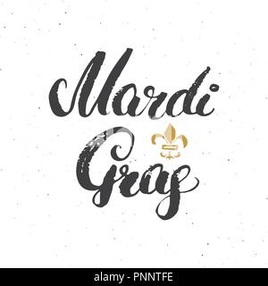 Mardi Gras Lettering calligrafico. Typographic Greeting Card Design. Calligraphy scritte per il messaggio di saluto festivo. Disegnata a mano scritte Vettore Testo illu Illustrazione Vettoriale