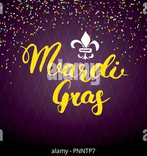Mardi Gras Lettering calligrafico. Typographic Greeting Card Design. Calligraphy scritte per il messaggio di saluto festivo. Disegnata a mano scritte Vettore Testo illu Illustrazione Vettoriale
