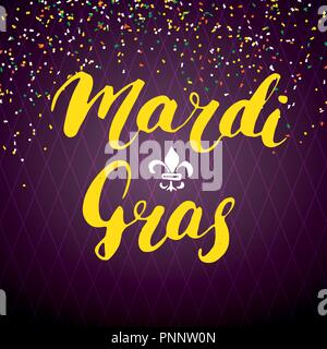 Mardi Gras Lettering calligrafico. Typographic Greeting Card Design. Calligraphy scritte per il messaggio di saluto festivo. Disegnata a mano scritte Vettore Testo illu Illustrazione Vettoriale