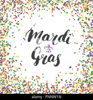 Mardi Gras Lettering calligrafico. Typographic Greeting Card Design. Calligraphy scritte per il messaggio di saluto festivo. Disegnata a mano scritte Vettore Testo illu Illustrazione Vettoriale