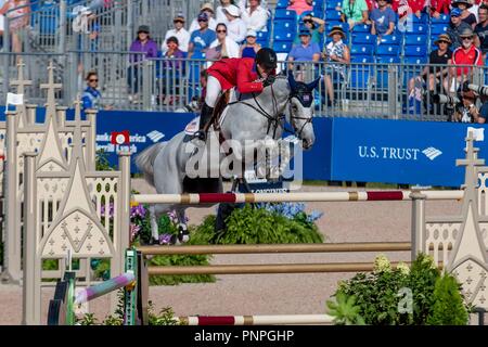 North Carolina, USA. Xxi Sett 2018. McLain Ward. Clinta. Stati Uniti d'America. . Show Jumping Team & singoli campionato. Giorno 10. Giochi equestri mondiali. WEG 2018 Tryon. Carolina del Nord. Stati Uniti d'America. 21/09/2018. Credito: Sport In immagini/Alamy Live News Foto Stock