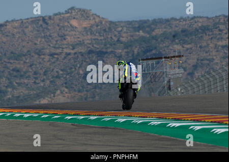 Il 22 settembre 2018, Ciudad del Motor de Aragon, Alcaniz in Spagna; il motociclismo MotoGP di Aragon, qualifica; Valentino Rossi (Movistar Yamaha MotoGP) durante le prove libere 3 Foto Stock