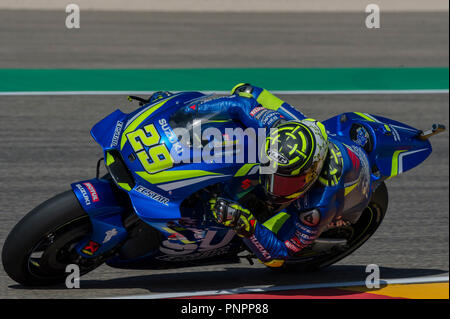 Il 22 settembre 2018, Ciudad del Motor de Aragon, Alcaniz in Spagna; il motociclismo MotoGP di Aragon, qualifica; Andrea Iannone (team Suzuki Ecstar) Foto Stock