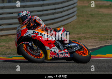 Il 22 settembre 2018, Ciudad del Motor de Aragon, Alcaniz in Spagna; il motociclismo MotoGP di Aragon, qualifica; Marc Marquez (Repsol Honda Team) dopo la qualificazione terminato Foto Stock