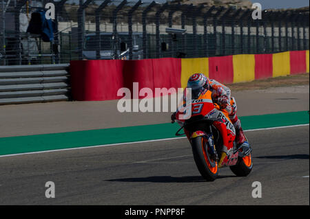 Il 22 settembre 2018, Ciudad del Motor de Aragon, Alcaniz in Spagna; il motociclismo MotoGP di Aragon, qualifica; Marc Marquez (Repsol Honda Team) Foto Stock