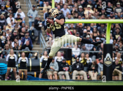 West Lafayette, Indiana, Stati Uniti d'America. Il 22 settembre, 2018. Purdue manualmente l'estremità Brycen Hopkins (89) afferra la palla durante il NCAA Football azione di gioco tra il Boston College Eagles e la Purdue Boilermakers a Ross-Ade Stadium in West Lafayette, Indiana. John Mersits/CSM/Alamy Live News Foto Stock