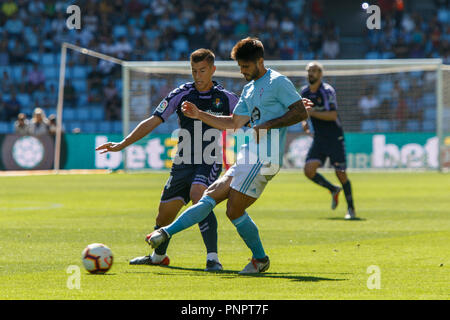 Vigo, Spagna. 22 Sept; 2018. La Liga match tra Real Club Celta de Vigo e Real Valladolid in Balaidos stadium; Vigo; Punteggio finale 3-3. Credito: Brais Seara/Alamy Live News Foto Stock