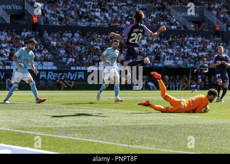 Vigo, Spagna. 22 Sept; 2018. La Liga match tra Real Club Celta de Vigo e Real Valladolid in Balaidos stadium; Vigo; Punteggio finale 3-3. Credito: Brais Seara/Alamy Live News Foto Stock