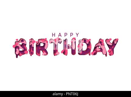 Buon compleanno bigliettino. Lettera di design in stile moderno papercut multi strati di colore Illustrazione Vettoriale