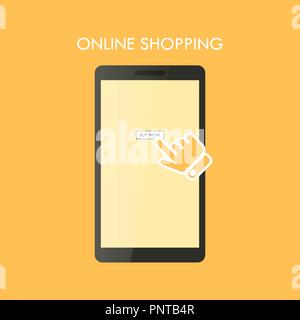 Shopping online concetto, mobile e marketing digitale. Set di piatto elemento di design, illustrazione vettoriale. Illustrazione Vettoriale