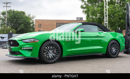 ROYAL OAK, MI/USA - Agosto 17, 2018: UN 2019 "Necessità di verde' Ford Mustang auto a Woodward crociera da sogno. Foto Stock