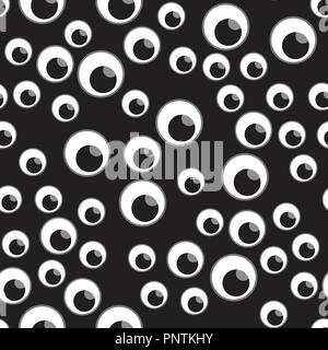 Illustrazione Vettoriale molti occhi seamless pattern. Happy Halloween design per bambini su uno sfondo scuro. Illustrazione Vettoriale