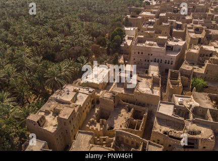 Città vecchia Al Hamra e data la sua piantagione in Oman Foto Stock