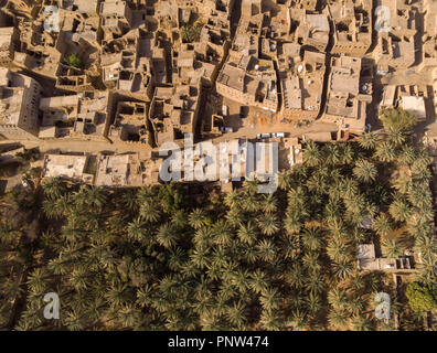 Città vecchia Al Hamra e data la sua piantagione in Oman Foto Stock