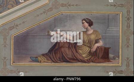 PINTURA MURALE DEL TECHO DE UNA DE LAS SALAS DE PRESIDENCIA - la figura FEMENINA QUE RAPPRESENTANOUNA LA ENTREGA DE LAS LEYES YA FORMADAS - 1849/56. Autore: ESPALTER Y RULL JOAQUIN. Posizione: Congreso de los Diputados-PINTURA. MADRID. Spagna. Foto Stock