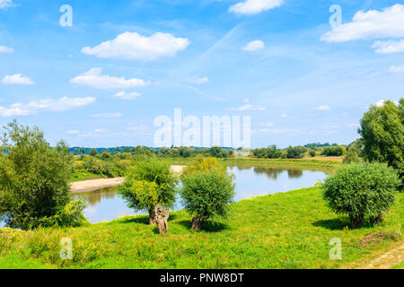 Fiume Vistola e verdi campi vicino a Cracovia città sulla soleggiata giornata estiva, Polonia Foto Stock