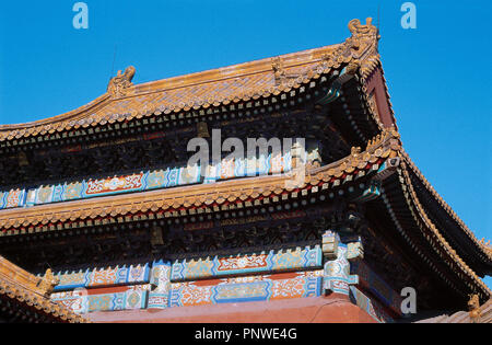 Cina. Pechino. La città proibita. Il tetto di un edificio all'interno. Foto Stock