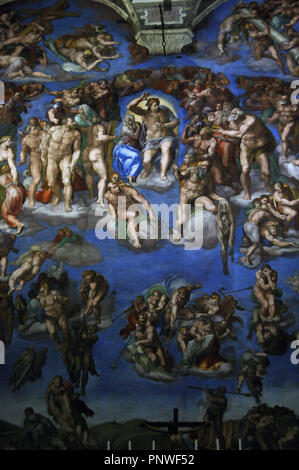 Michelangelo (Michelangelo Buonarroti (1475-1564). Artista italiano. Il Giudizio Finale. Affresco. 1536-1541. Dettaglio. Parte centrale. Cappella Sistina. Musei Vaticani. Città del Vaticano. Foto Stock