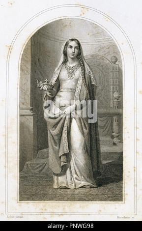 SANTA CLOTILDE (h. 475-545). Princesa burgundia, hija de Chilperico II de Burgundia y esposa de Clodoveo I, Rey de los francos, quien, gracias a su influencia, se convirtió al catolicismo. Grabado del siglo XIX. Foto Stock