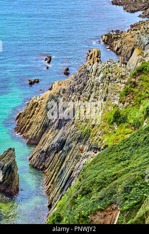 Periodo Devoniano roccia sedimentaria esposte sulla South Devon Coast vicino Netton verso il basso Foto Stock