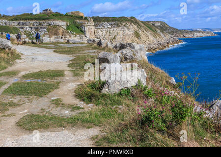 Isola di Portland in cima alla scogliera opinioni sul sentiero costiero, vicino a Weymouth Dorset, England, Regno Unito Foto Stock