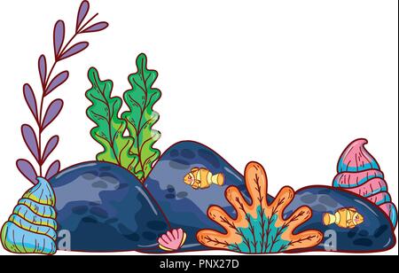 Le alghe piante con stile oyter e pietre Illustrazione Vettoriale