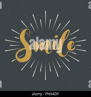 Smile scritte segno manoscritta, disegnati a mano grunge testo calligrafico. Illustrazione Vettoriale. Illustrazione Vettoriale