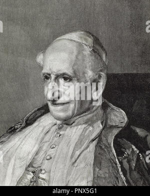 Leone XIII (1810-1903). Papa italiano (1878-1903), chiamato Vincenzo Gioacchino Pecci. Incisione. Foto Stock