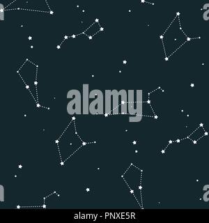 Vettore di costellazione seamless pattern di abstract galaxy cartoon universo sfondo poligonale per bambini stelle texture Illustrazione Vettoriale