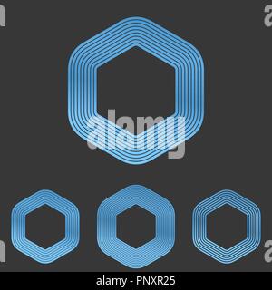 Linea blu logo esagonale set design Illustrazione Vettoriale