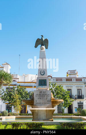 Plaza del Arenal, fontana con eagle figura, Jerez de la Frontera, Cadice provincia, Andalusia, Spagna Foto Stock