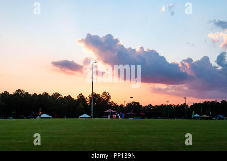 Morrisville, North Carolina, Stati Uniti d'America. Il 22 settembre, 2018. Sett. 22, 2018 - Morrisville N.C., STATI UNITI D'AMERICA - Cricket azione sul campo durante il mondo ICC T20 America's ''A'' il qualificatore partita di cricket tra gli Stati Uniti e il Canada. Entrambe le squadre hanno giocato a una cravatta 140/8 con il Canada vincendo il Super oltre per la vittoria assoluta. Oltre a Stati Uniti e Canada, il mondo ICC T20 America's ''A'' il qualificatore dispone anche di Belize e da Panama in sei giorni di torneo che termina sett. 26. Credito: Timothy L. Hale/ZUMA filo/Alamy Live News Foto Stock