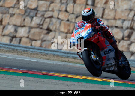 Aragona, Spagna. 22 settembre 2018. Jorge Lorenzo (Ducati Team) in azione durante il Gran Prix Movistar il AragÃ³n. 22-09-2018 Settembre 22, 2018. Credit: AFP7/ZUMA filo/Alamy Live News Foto Stock