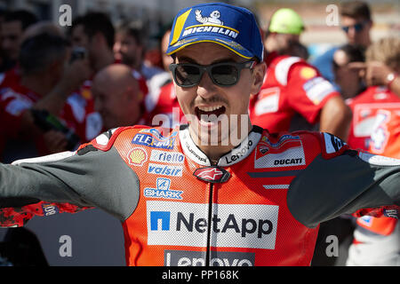 Aragona, Spagna. 22 settembre 2018. Jorge Lorenzo (Ducati Team) in azione durante il Gran Prix Movistar il AragÃ³n. 22-09-2018 Settembre 22, 2018. Credit: AFP7/ZUMA filo/Alamy Live News Foto Stock