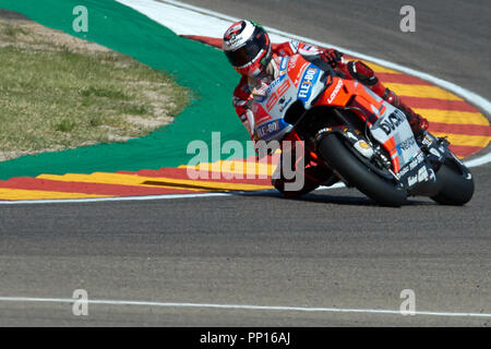 Aragona, Spagna. 22 settembre 2018. Jorge Lorenzo (Ducati Team) in azione durante il Gran Prix Movistar il AragÃ³n. 22-09-2018 Settembre 22, 2018. Credit: AFP7/ZUMA filo/Alamy Live News Foto Stock