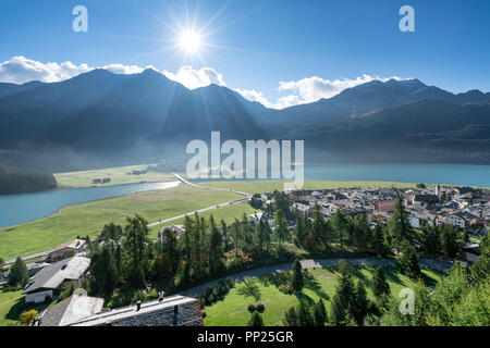 Autunno mattina a Silvaplana, Svizzera, Europa Foto Stock