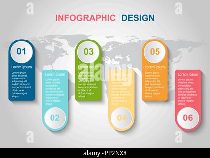 Infografico modello di progettazione con elementi. Può essere utilizzato per la fase di business opzioni. Illustrazione Vettoriale