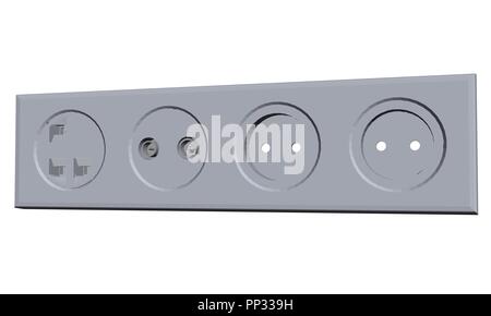 Illustrazione Vettoriale di vari tipi di prese elettriche. Isolato. Illustrazione Vettoriale