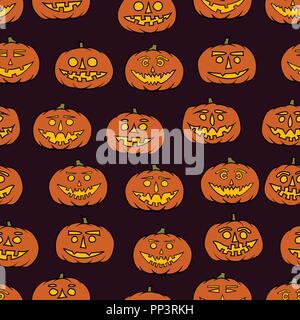 Disegnata a mano jack-o-lantern seamless pattern - sfondo di halloween Illustrazione Vettoriale