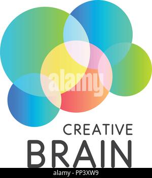 Colore forma rotonda icona vettore. Cervello creativo logo modello. Round science technology logotipo. Stile semplice segno. Colorata in stile fumetto simbolo astratto. Isolato illustrazione vettoriale su sfondo bianco. Illustrazione Vettoriale