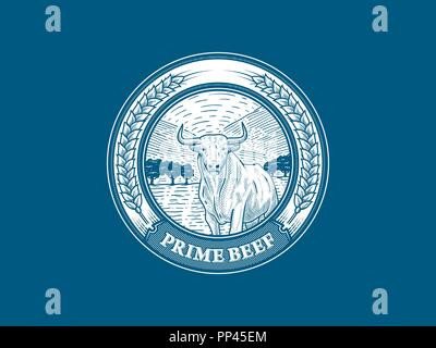 Bistecca di manzo il badge con il numero 1 è un illustrazione vettoriale sulla carne di qualità Illustrazione Vettoriale
