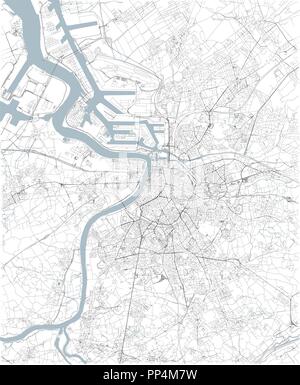 Mappa di Anversa, vista satellitare, bianco e nero mappa. Directory di strada e mappa della città. Belgio Illustrazione Vettoriale