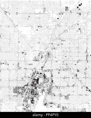 Mappa di Las Vegas, vista satellitare, bianco e nero mappa. Directory di strada e mappa della città. Nevada, Stati Uniti Illustrazione Vettoriale