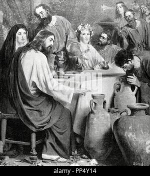 Il Nuovo Testamento. Nozze di Cana. Incisione dopo un dipinto di Antonio Estruch. La illustrazione artistica, 1897. Foto Stock